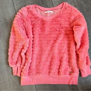 Tahari Girl Kids Layered Faux Fur Long Sleeve Pink Sweater. Size 7